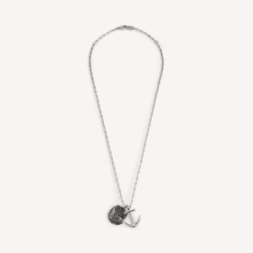 Anchor crest charms necklace in antique silver