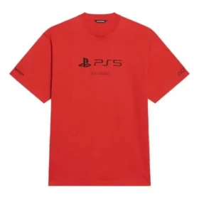 Balenciaga x PlayStation Crossover FW21 PS5 Alphabet Geometry Pattern Printing Short Sleeve Unisex Red 651795TKVF36552