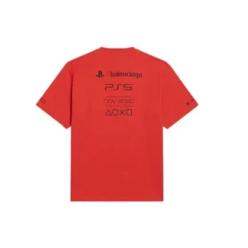 Balenciaga x PlayStation Crossover FW21 PS5 Alphabet Geometry Pattern Printing Short Sleeve Unisex Red 651795TKVF36552
