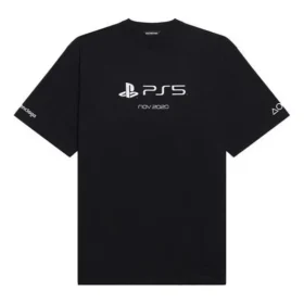 Balenciaga x PlayStation Crossover Ps5 Alphabet Geometry Pattern Printing Short Sleeve Unisex Black 651795TKVF31070