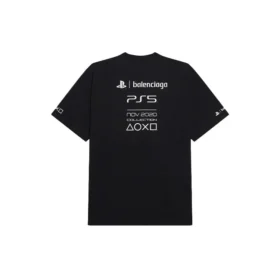 Balenciaga x PlayStation Crossover Ps5 Alphabet Geometry Pattern Printing Short Sleeve Unisex Black 651795TKVF31070