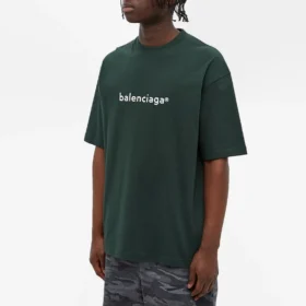 Men”s Balenciaga Alphabet Printing Round Neck Pullover Short Sleeve Green 612966TIV543011