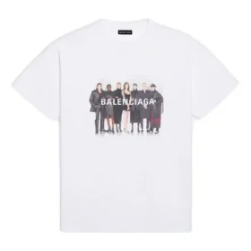 Men”s Balenciaga Band Portrait Printing Logo Retro Short Sleeve White 612966TIV479000