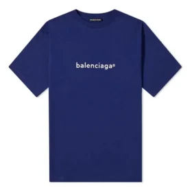 Men”s Balenciaga Logo Alphabet Short Sleeve Blue 612966TIV541195