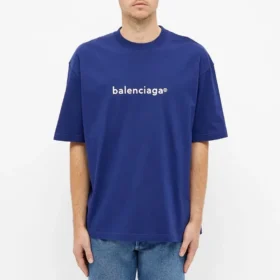 Men”s Balenciaga Logo Alphabet Short Sleeve Blue 612966TIV541195