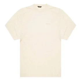 Men”s Balenciaga Logo Embroidered Round Neck Short Sleeve Creamy White 641614TJV829757