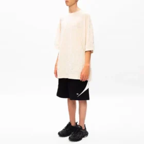 Men”s Balenciaga Logo Embroidered Round Neck Short Sleeve Creamy White 641614TJV829757