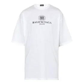 Men”s Balenciaga Logo Printing Round Neck Short Sleeve White 556150TYK239000