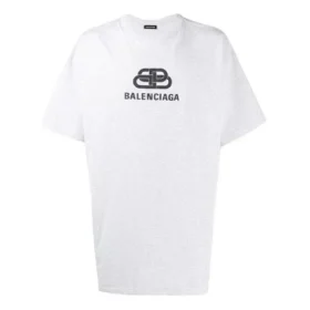 Men”s Balenciaga Logo Printing Round Neck Short Sleeve White 583214TFV652569