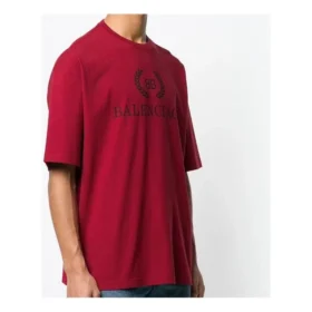 Men”s Balenciaga Logo Round Neck Short Sleeve Red 556148TDV516064