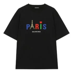 Men”s Balenciaga Paris Love Regular T-Shirt Printing Short Sleeve Black 594579TGV431000