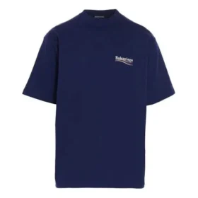 Men”s Balenciaga Political Campaign Printing Large Version Short Sleeve Navy Blue 641675TIV521195