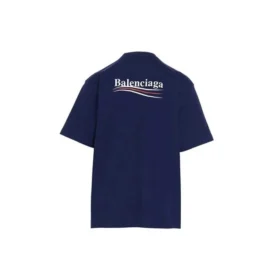Men”s Balenciaga Political Campaign Printing Large Version Short Sleeve Navy Blue 641675TIV521195