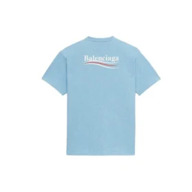 Men”s Balenciaga Political Campaign Printing Version Round Neck Short Sleeve Blue 570803TBV425840