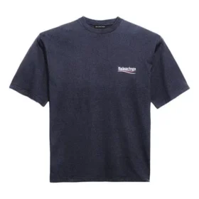 Men”s Balenciaga Political Campaign Printing Version Short Sleeve Navy Blue 570803TAV444128
