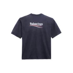 Men”s Balenciaga Political Campaign Printing Version Short Sleeve Navy Blue 570803TAV444128