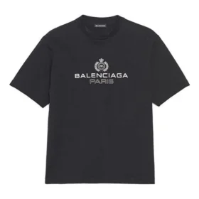 Men”s Balenciaga Retro Knit BB Paris Printing Short Sleeve Version Black 594579TGV601000