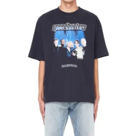 Men”s Balenciaga Speed Hunters Black Blue Band Short Sleeve Gray 541875TCV381055