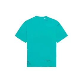 Men”s Balenciaga SS21 Alphabet Printing Pattern Hole Round Neck Short Sleeve Green 651795TKVB84661