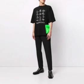 Men”s Balenciaga SS21 Casual Printing Large Short Sleeve Black 641614TJV801070
