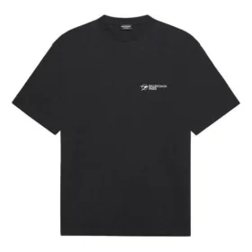 Men”s Balenciaga SS21 Embroidered Logo Short Sleeve Black 641675TKV861070