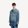 Men’s squeeze denim motorcycle jacket in dark blue
