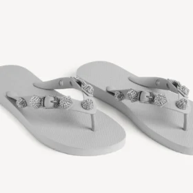 Women’s cagole thong sandal in balenciaga grey/crystal