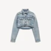 Women’s cropped curved jacket in bleach light bleu