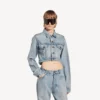 Women’s cropped curved jacket in bleach light bleu
