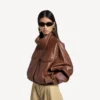 Women’s high collar blouson in chestnut